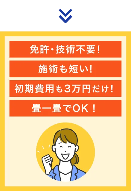 免許・技術不要！施術も短い!初期費用も3万円だけ！畳一畳でOK！